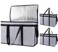 YEOVIBL 3 Pack Insulated Food Delivery Bag 77L XXX-Large Thermal Catering Bag, Reusable Cooler Tote with Zip & Strong Handles, Waterproof Grocery Bag for Hot & Cold Food, Pizza, Shopping, Travel(Grey)