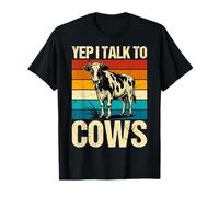 Yep I Talk to Cows Retro Cow Lover Farmer Dairy Farming T-Shirt