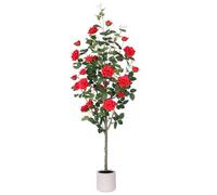 Yepdin 63 inch Artificial Rose Tree with Decorative White Planter,336 Leaves and 36 Blooming Outdoor Fake Flower Trees,Faux Plants for Indoor Home Front Door Decor