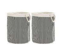 YEPINS 2-Pack Large 62L Collapsible Laundry Basket - Waterproof Laundry Organiser with Handles, Foldable Clothes Hamper Storage Washing Basket for Bathroom/Bedroom, Classic Black Stripes Design