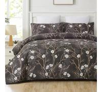 YEPINS Microfiber Quilt Duvet Cover Set with Zipper Closure and Corner Ties, Tree Branch Printed Pattern (Black Botanical Floral, King)