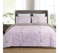 YEPINS Microfiber Quilt Duvet Cover Set with Zipper Closure and Corner Ties, Tree Branch Printed Pattern, Pink and Gray Color, Reversible Design- Double Size(200x200CM)