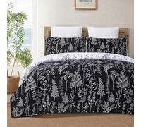 YEPINS Soft Bedding Duvet Cover Set with Zipper Closure and Corner Ties, Reversible Design Floral Branch Printed Pattern, Black and White Colour- Brushed Microfiber King Size(230X220CM)