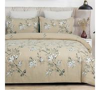YEPINS Soft Brushed Microfiber Duvet Cover Set with Zipper Closure and Corner Ties, Blossom/Branch Floral Printed Pattern, Camel Color-King Size(104x90 Inches)