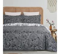 YEPINS Soft Brushed Microfiber Duvet Cover Set with Zipper Closure and Corner Ties, Branch Floral and Paisley Printed Pattern, Reversible Design, Gray and White Color-Double Size