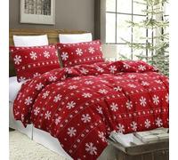 YEPINS Soft Christmas Bedding Duvet Cover Set for Christmas New Year Holidays, Snowflake Reindeer Striped Pattern Design, Red Colour- Brushed Microfiber Double Size Quilt Cover Set