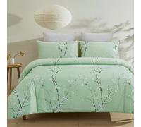 YEPINS Soft Quilt Duvet Cover Set with Zipper Closure and Corner Ties, Tree Branch Printed Pattern, Green Colour - Brushed Microfiber Double Size(200x200CM)