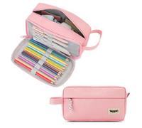 Yeplan Pink Drawstring Pencil Case, Large Pencil Pouch with Handheld Strap, Durable 2-Way Opening Pen Bag, Functional Cute Pencil Case & Pen Pouch for Girls Kids Adults, Portable Makeup & Travel Bag