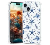 YEPO Transparent Case For iPhone 15 Ocean Seashell,Clear Cute Blue Seashell Design For Women Girls Men Boys,Four Corner Reinforced Flexible Protector Clear Shockproof Case For iPhone 15