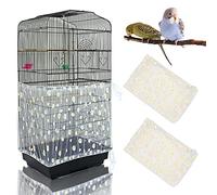 Yepper 2Pcs Adjustable Bird Cage Cover, Bird Cage Seed Catcher, Soft Nylon Mesh Net with Daisy Pattern, Birdcage Cover Skirt Seed Guard for Parrot Parakeet Macaw Round Square Cages (White)
