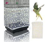 Yepper Adjustable Bird Cage Cover, Bird Cage Seed Catcher, Soft Nylon Mesh Net with Daisy Pattern, Birdcage Cover Skirt Seed Guard for Parrot Parakeet Macaw Round Square Cages (White)