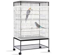 Yepper Bird Cage Seed Catcher, Large Bird Cage Cover, Adjustable Soft Airy Nylon Mesh Net, Birdcage Cover Skirt Seed Guard for Parrot Parakeet Macaw African Round Square Cages (White, Sequins Star)