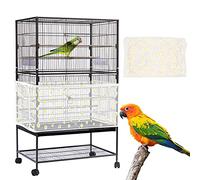 Yepper Large Bird Cage Cover, Bird Cage Seed Catcher, Adjustable Soft Nylon Mesh Net with Daisy Pattern, Birdcage Cover Skirt Seed Guard for Parrot Parakeet Macaw Round Square Cages (White)