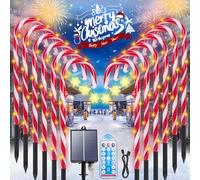 YEPVIE Solar Candy Cane Lights, 12 Pack Waterproof Candy Cane Christmas Outdoor Lights, 8 Modes 1200mah Battery Solar Powered Outdoor Led Light for Christmas Pathway, Yard, Patio, Garden Decorations