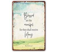 Yepyayqvk Matthew 5:7 Metal Tin Sign Bible Verses Wall Decor Christian Wall Decor Blessed Are The Merciful Poster for Wall Nursery Decor Print Modern Paintings 8x12 Inch