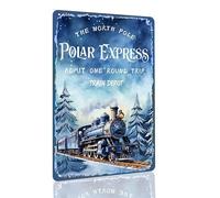 Yepyayqvk The North Pole Polar Express Train Admit One Round Trip Train Depot Metal Tin Sign Vintage Retro Railroad Christmas Decor for Cafe Bar Home 8x12 Inch