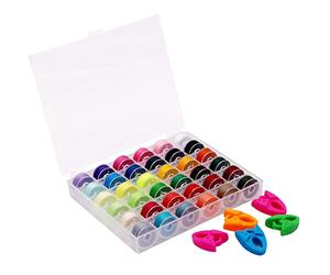 YEQIN 36Pcs Sewing Machine Bobbin Threads with Storage Case Box and Bobbin Clamps, Pre-Wound Bobbins Set for Brother Babylock Janome Elna Kenmore Babylock Singer Sewing Machine（Assorted Colors）
