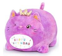 Yeqivo Birthday Cat Plush Pillow, Soft Purple Cat Stuffed Animal Toy (15.7inch)