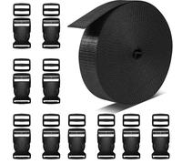 Yeqqzq 10 Meters Heavy Duty Nylon Webbing Strap Tape 25mm Wide Backpack Strapping Chest Strap with 15 PCS Adjustable Buckles and Tri-Glide Slides for Backpack Webbing Tape Repairing DIY Luggage Strap