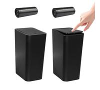 Yeqqzq 10L Touch Top Bin with Garbage Bag, Bathroom Bin with Lid, Plastic Rubbish Trash Can for Office, Living Room, Kitchen (2 PACK)