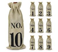 Yeqqzq 10pcs Jute Wine Bags, Numbered Bottle Gift Bags with Drawstring for Blind Wine Tasting