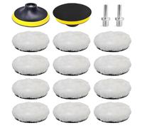 Yeqqzq 16 Pcs Polishing Pads for Drill Set, 3 Inch Car Buffer Polisher Kit with Wool Polishing Buffing Pad Backing Pad and M10 Drill Adapter for Car Furniture Polishing Waxing