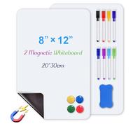 Yeqqzq 2 Pack A4 Magnetic Whiteboard, Kitchen Fridge White Board with 8 Pens, 1 Magnetic Eraser and 4 Fridge Magnets, Whiteboard Film Stick on Wall for Office, Home, School