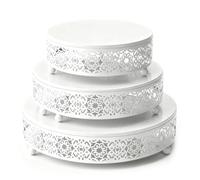 Yeqqzq 3 Pack Metal Cake Stand Set, 8/10/12 Inch Round Cake Stands, Cupcake Pastry Display, Elegant Dessert Display Stand for Weddings, Parties and Events (White)