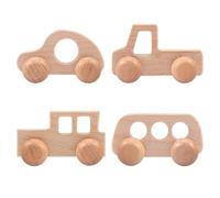 Yeqqzq 4 Pcs Wooden Toy Cars, Natural Beech Wood Baby Push Cars, Baby Kids Montessori Toys for Boys Girls Toddlers