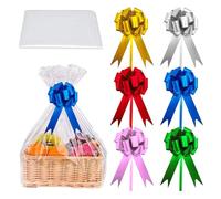 Yeqqzq 6 Pcs 30x40 Inches Extra Large Hamper Cellophane Wrap and Bow Set, Cellophane Bags for Gift Baskets