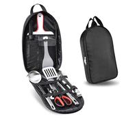 Yeqqzq 9 Pcs Camping Utensils Set, Camp Cooking Kit, Outdoor Kitchen Utensil Organizer with Scissors, Food Tongs, Rice Spoons, Cutting Boards, Soup Spoons, Multi-functional Bottle Opener