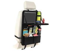 Yeqqzq Car Backseat Organizer with Tablet Holder, 11 Storage Pockets Car Storage Organizer with Foldable Food Tray, Seat Protectors Kick Mats Travel Accessories