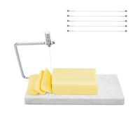 Yeqqzq Cheese Slicer, Heavy Duty 5"x 8" Cheese Cutter with 5 Raplacement Wires, Polished Marble Cheese Slicer Board for Block Cheese Butter, Easy to Replace