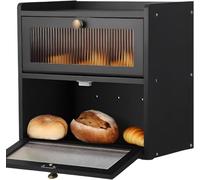 Yeqqzq Double Layer Large Bread Box for Kitchen Counter, Wooden Corner Bread Storage Container with Acrylic Window