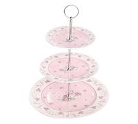 Yeqqzq Floral 3 Tier Cake Stand, Ceramic Cake Stand Wedding, Dessert Stand for Cookies, Cupcakes & Fruits, Dishwasher Safe (Pink)
