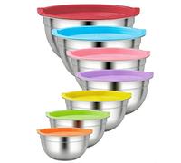 Yeqqzq Mixing Bowls Set of 7 with Lids, Stainless Steel Nesting Salad Bowls | Size 6.3, 5.2, 4.1, 3.1, 2.3, 1.6, 1.3L,Colorful, Ideal for Kitchen Cooking & Baking & Serving & Preparing Food Storage
