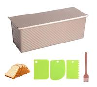 Yeqqzq Pullman Loaf Tin with Lid, 2 LB Dough Capacity Non-Stick Bakeware with Dough Scraper Cutter & Oil Brush for Baking Bread, Homemade Sourdough & Sandwich Bread (Gold)