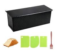 Yeqqzq Pullman Loaf Tin with Lid, 2 LB Dough Capacity Non-Stick Bakeware with Dough Scraper Cutter & Oil Brush for Baking Bread, Homemade Sourdough & Sandwich Bread (Black)