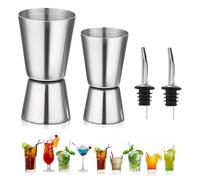 Yeqqzq Set of 2 Stainless Steel 25/50 ml & 15/30 ml Spirit Measures, Cocktail Jigger Spirit Measure Cup with Pourers for Bar Party Wine Cocktail Drink Shaker Shaker