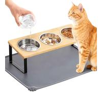 Yeqqzq Upgraded Elevated Cat Bowls with Food Mat, 15°Tilted Stand Anti Vomiting Raised Cat Dishes for Food and Water, 3 Stainless Steel Bowls for Cats and Puppy