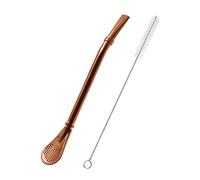 Yerba Mate Bombilla, Stainless Steel Drinking Straws with Filter Spoon, Reusable Strainer Stirrer for Coffee, Loose Leaf Tea, Soup, Beverage with Brush (Rose Gold)