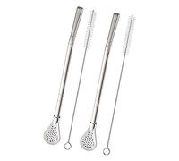 Yerba Mate Bombilla Straw, Stainless Steel Drinking Straws with Filter Spoon, Detachable Tea Straws, Reusable for Loose Tea, Coffee, Drinks, with 2 Cleaning Brush, 7.2" (2 Pack, Silver)