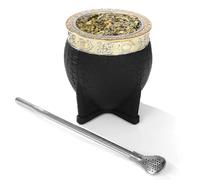 Yerba Mate Cup and Bombilla Set, 304 Stainless Steel, 180ml, Black Gold