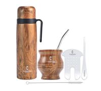 Yerba Mate Cup and Termo Set - Modern Mate Gourd, Thermal Flask, Bombilla and Cleaning Brush Included - All Premium Quality 304 18/8 Stainless Stee (Wood Grain)