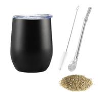 Yerba Mate Cup, Yerba Mate,Double-Wall Yerba Tea Set, Yerba Cup, with Straw Spoon and Cleaning Brush, for Yerba Mate Drink, Coffee, Milk and Juice, Black,12oz(Egg Shape)