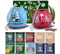 Yerba mate gift set for two with accessories | Yerba mate Yaguar, Verde Mate, Soul Mate, Guarani, El Fuego, Rio Parana | Calabash, bombilla and accessories | 10x50g | Natural caffeine | 500g | 0.5kg
