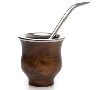 Yerba Mate Gourd Set with Stainless Steel Straw | Handmade Alpaca Yerba Mate Cup and Bombilla Set from Argentina - Beach Essentials - Idea for Gifts | Travel Cup Mate (Carob Camionero)