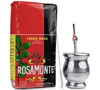 Yerba Mate Rosamonte Traditional 1kg Mate Tee Set: Yerba Matebecher - Kalebasse | Yerba Mate Tee Strohhalm - Bombilla | Reinigungsbürste enthalten