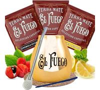 Yerba mate sample set with accessories | Yerba mate El Fuego | Calabash, yerba mate bombilla | 3x50g | Yerba mate from Paraguay | Natural caffeine