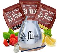 Yerba mate sample set with accessories | Yerba mate El Fuego | Calabash, yerba mate bombilla | 3x50g | Yerba mate from Paraguay | Natural caffeine